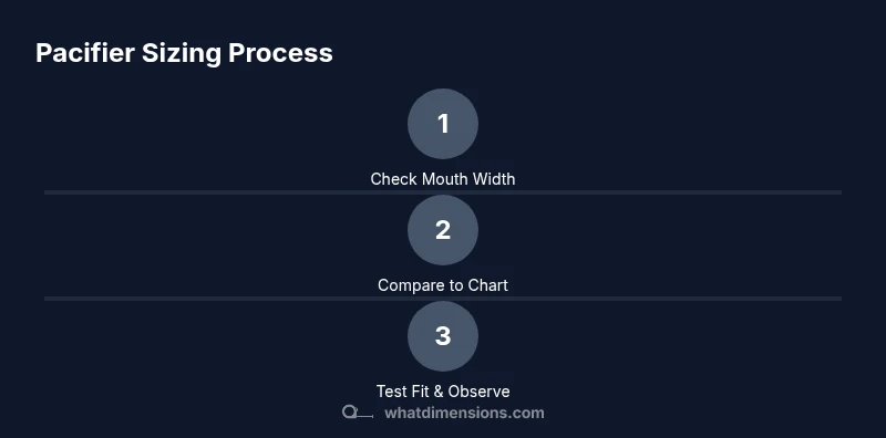 Infographic showing pacifier sizing steps: measure, chart, test fit