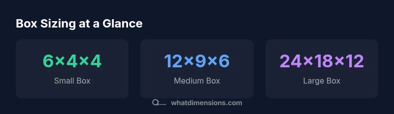 Infographic showing common box sizes and uses