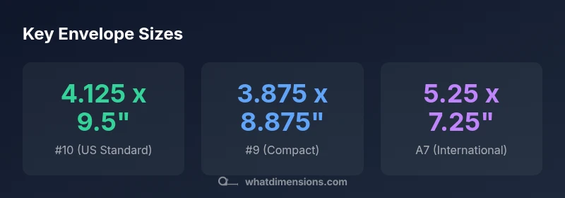 Infographic showing common envelope sizes and their typical uses.
