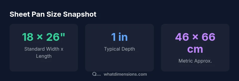 Infographic showing standard sheet pan dimensions and metric equivalents