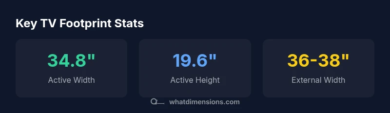 Infographic showing 40 inch TV active dimensions and external footprint