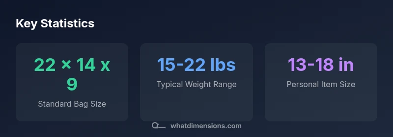 Infographic showing standard carry-on size, typical weight, and personal item size