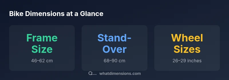 Bike dimensions infographic showing frame size, stand-over height, and wheel sizes.